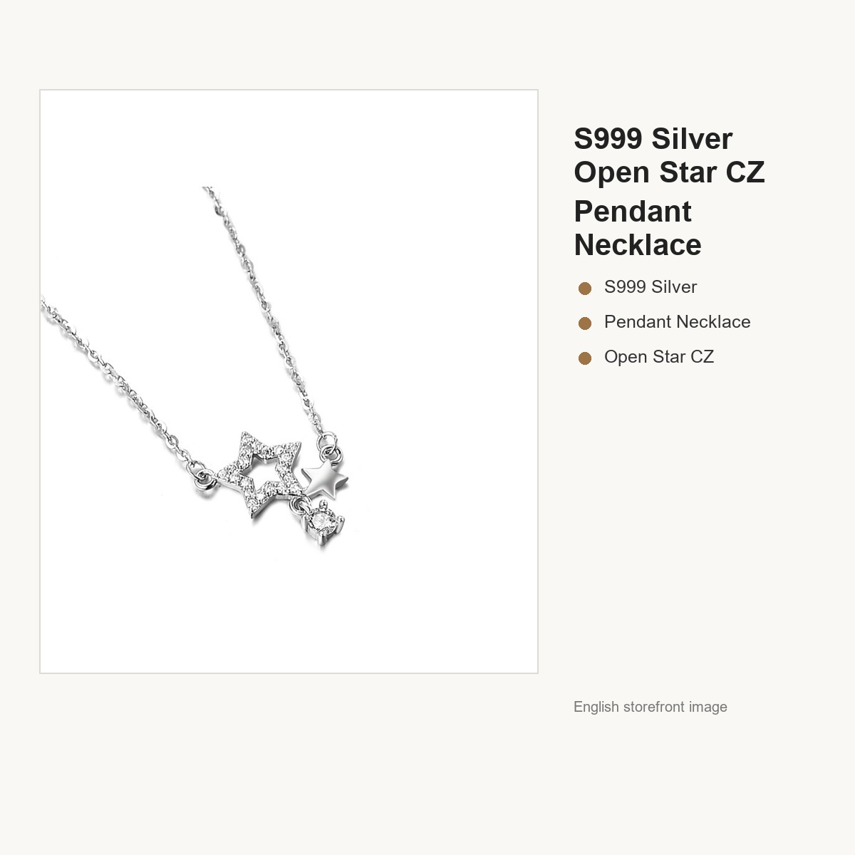 S999 Silver Open Star CZ Pendant Necklace for Women gallery image 2