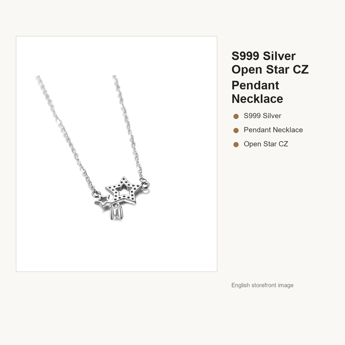 S999 Silver Open Star CZ Pendant Necklace for Women gallery image 3