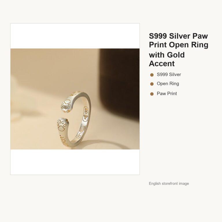 S999 Silver Paw Print Open Ring with Gold Accent gallery image 1
