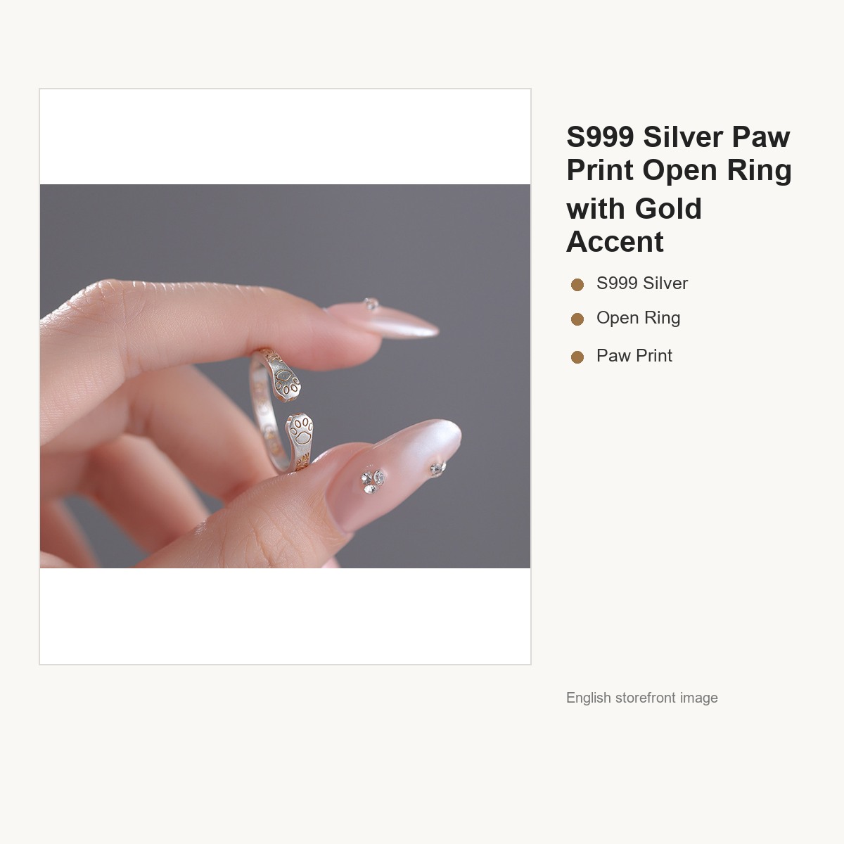 S999 Silver Paw Print Open Ring with Gold Accent gallery image 2