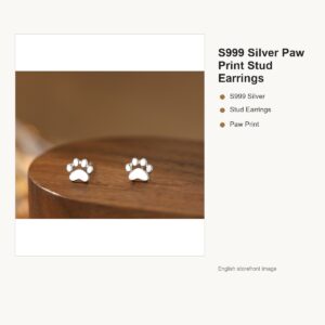 S999 Silver Paw Print Stud Earrings for Women gallery image 1