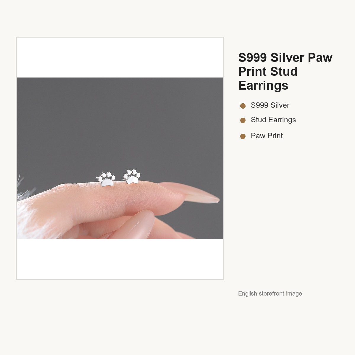 S999 Silver Paw Print Stud Earrings for Women gallery image 2
