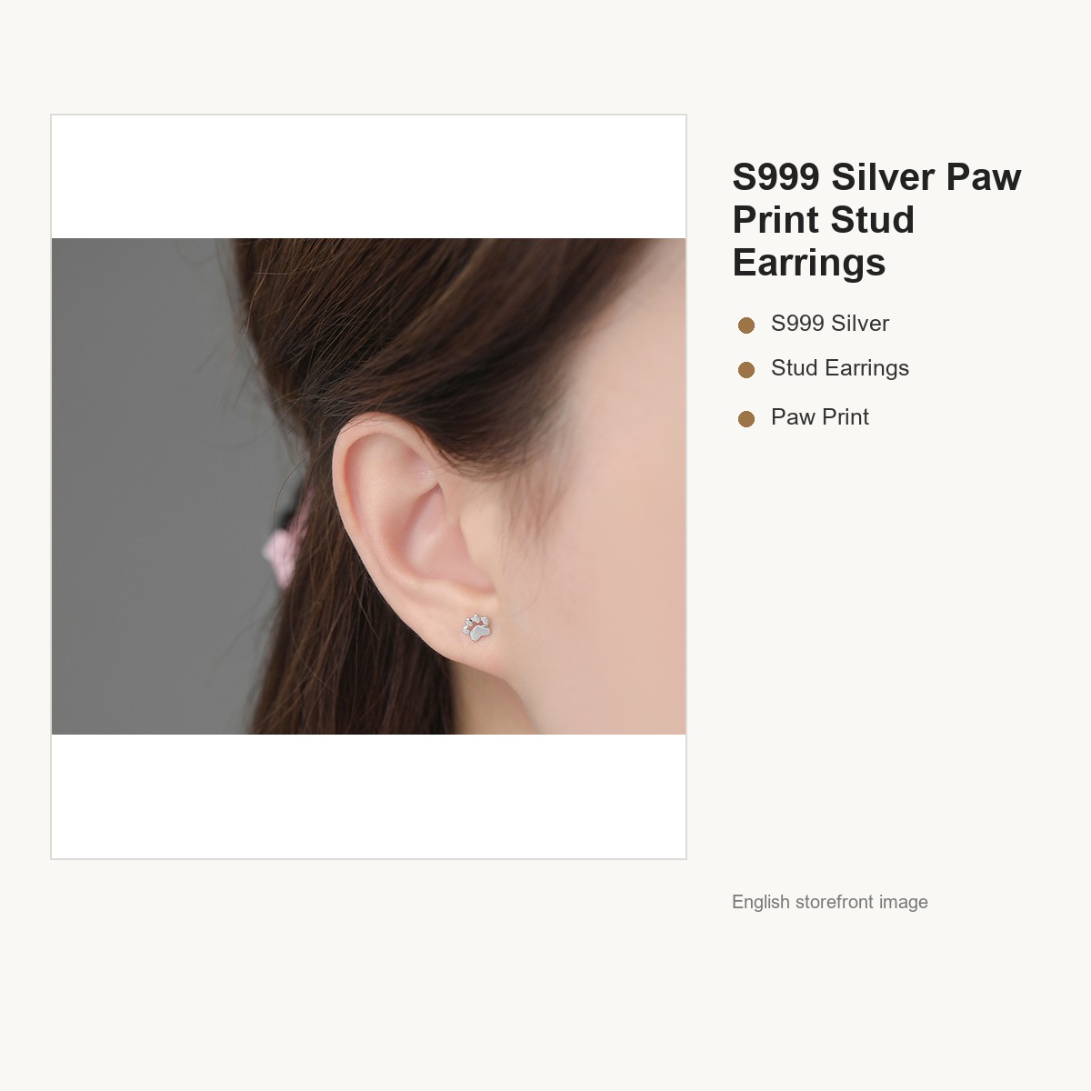 S999 Silver Paw Print Stud Earrings for Women gallery image 3