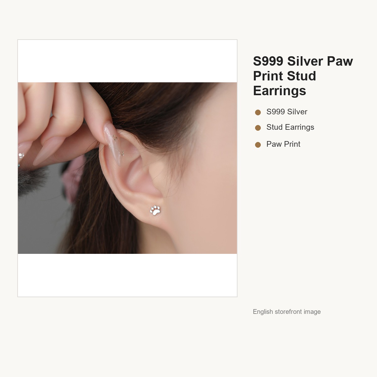 S999 Silver Paw Print Stud Earrings for Women gallery image 4