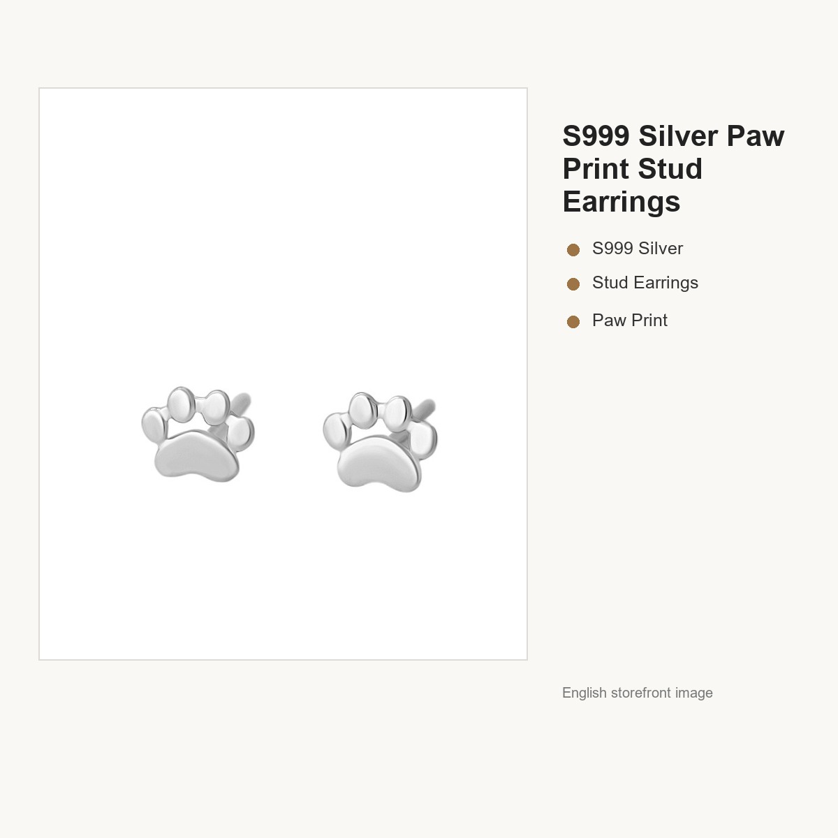 S999 Silver Paw Print Stud Earrings for Women gallery image 5