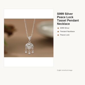 S999 Silver Peace Lock Tassel Pendant Necklace for Women gallery image 1