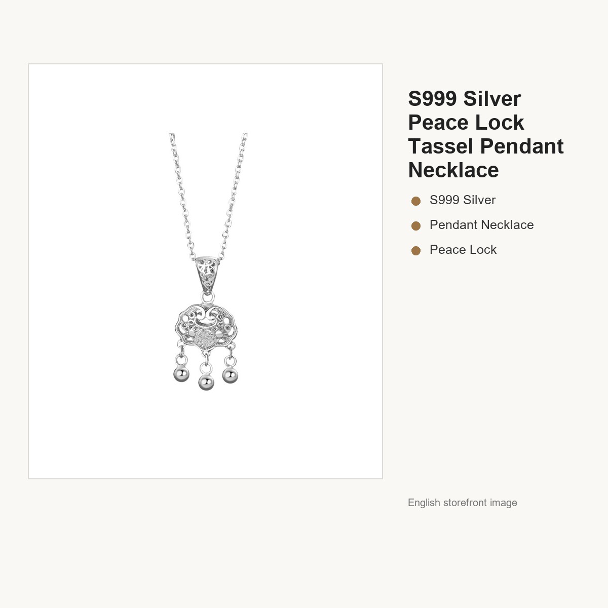 S999 Silver Peace Lock Tassel Pendant Necklace for Women gallery image 5