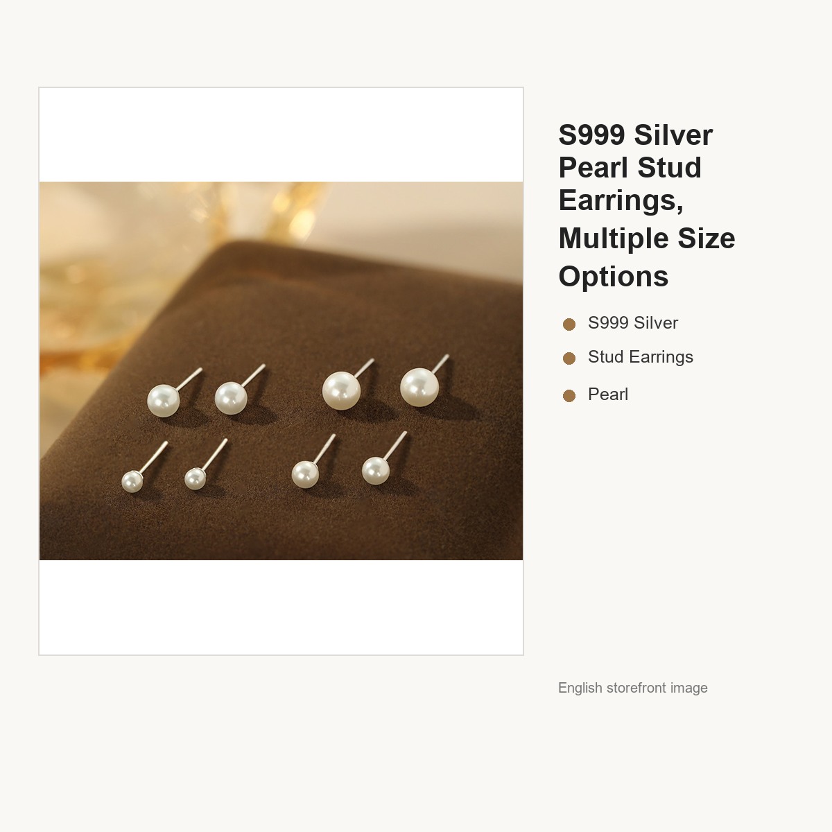 S999 Silver Pearl Stud Earrings, Multiple Size Options gallery image 1