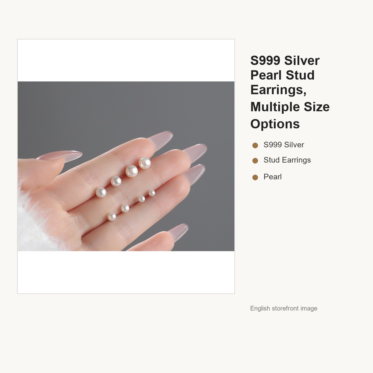 S999 Silver Pearl Stud Earrings, Multiple Size Options gallery image 2