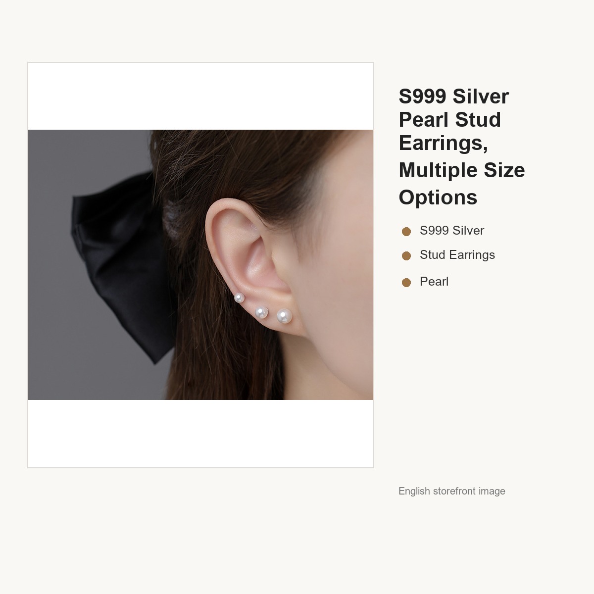 S999 Silver Pearl Stud Earrings, Multiple Size Options gallery image 3