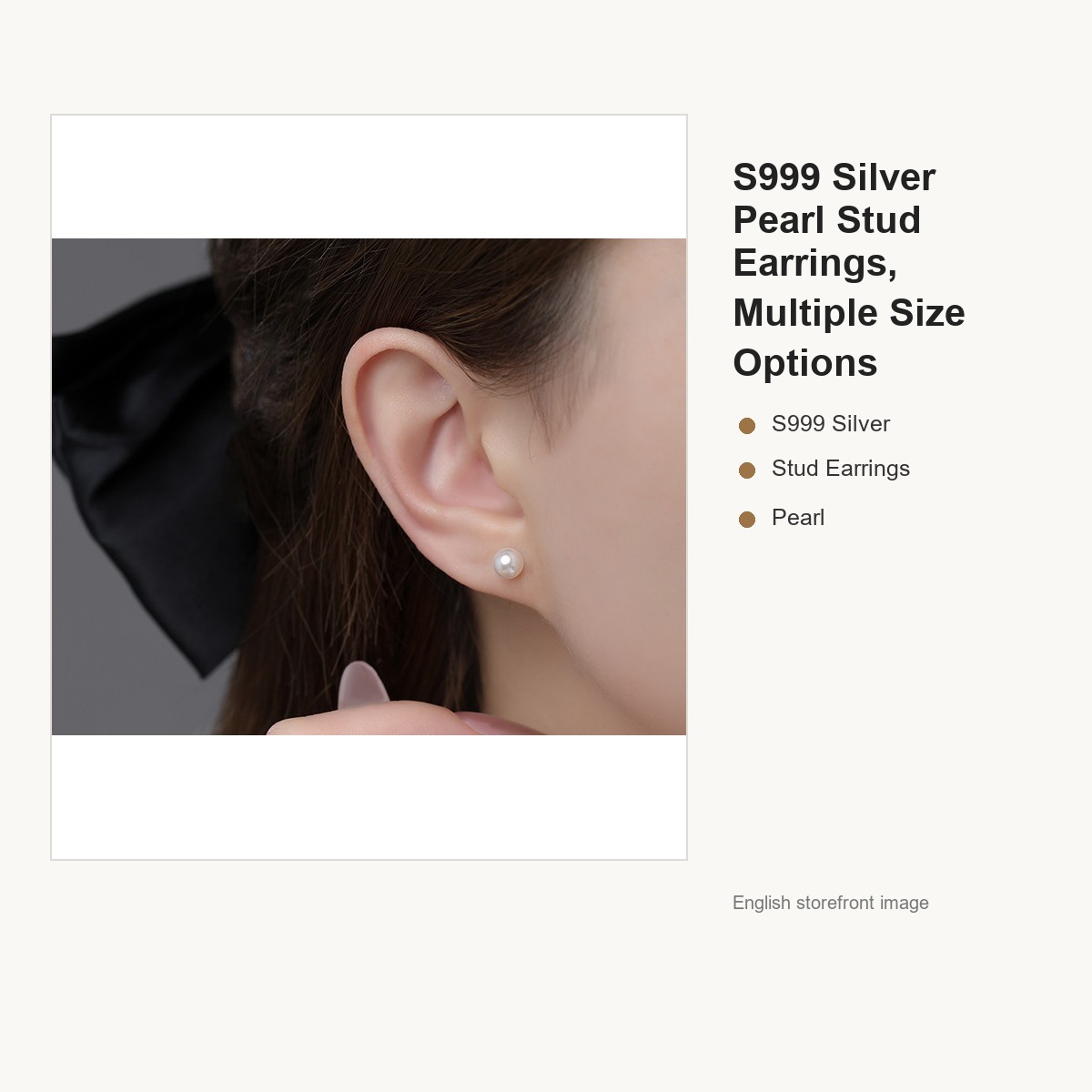 S999 Silver Pearl Stud Earrings, Multiple Size Options gallery image 4