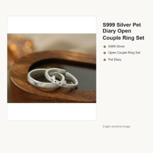 S999 Silver Pet Diary Open Couple Ring Set gallery image 1
