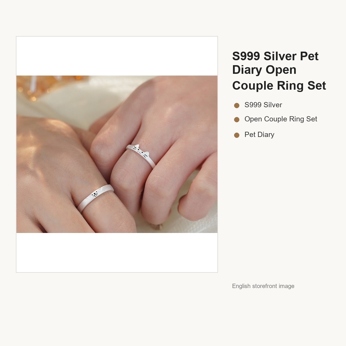 S999 Silver Pet Diary Open Couple Ring Set gallery image 4