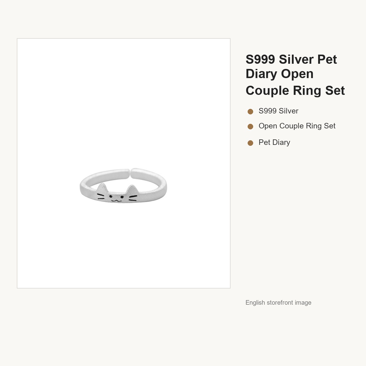S999 Silver Pet Diary Open Couple Ring Set gallery image 5