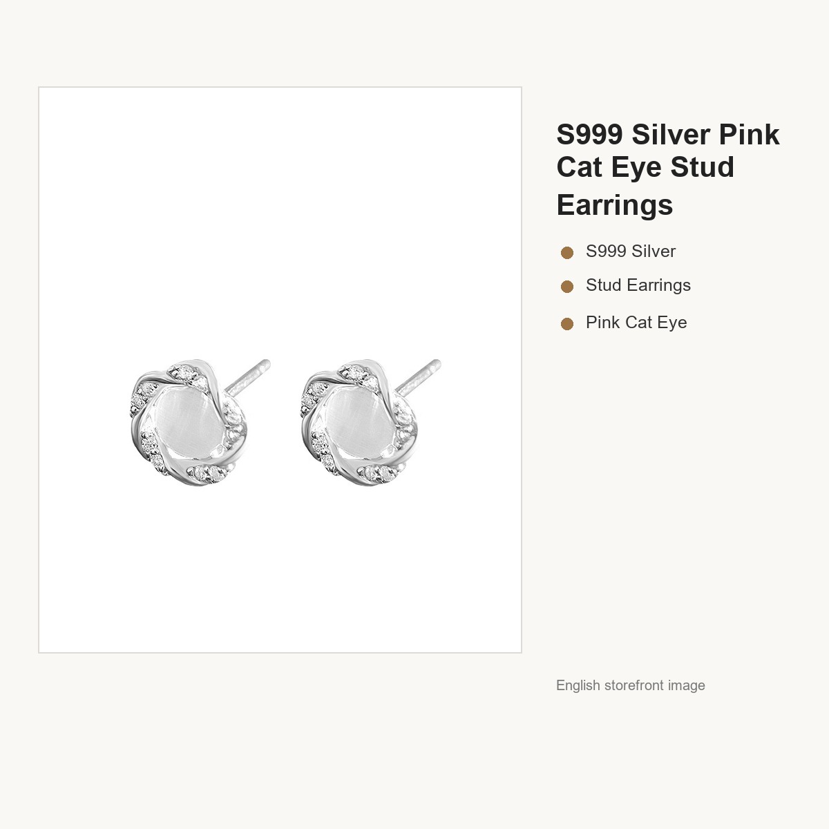 S999 Silver Pink Cat Eye Stud Earrings for Women gallery image 5