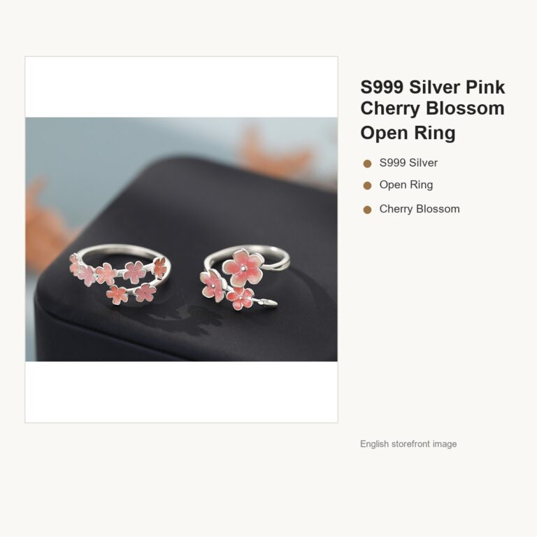 S999 Silver Pink Cherry Blossom Open Ring for Women gallery image 1