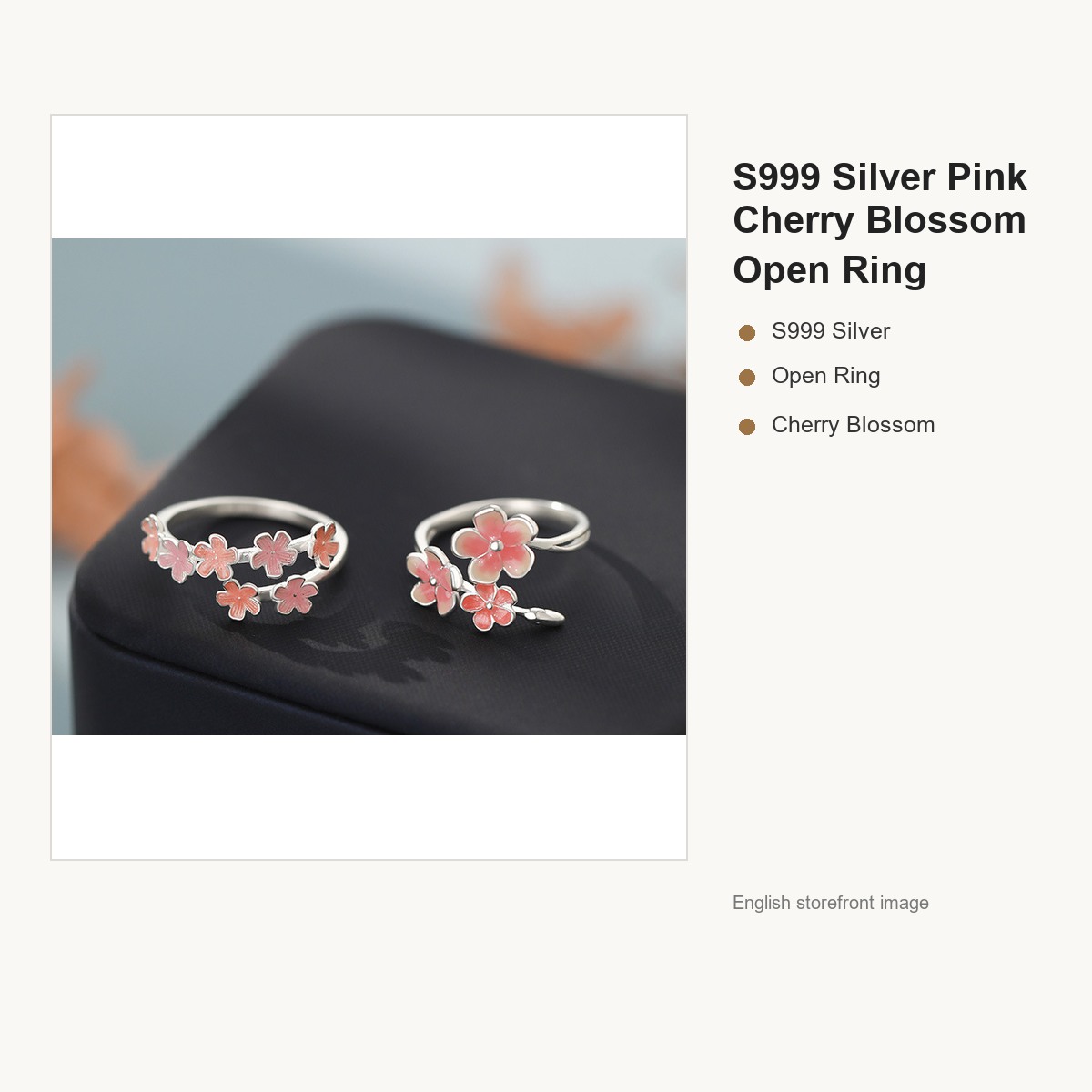 S999 Silver Pink Cherry Blossom Open Ring for Women gallery image 1