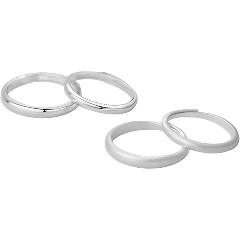 S999 Silver Plain Band Couple Ring Set for Women and Men clean product image 5