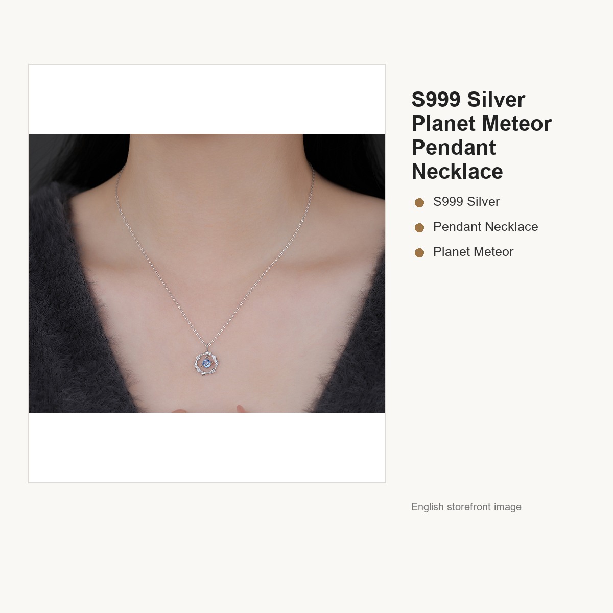 S999 Silver Planet Meteor Pendant Necklace for Women gallery image 3
