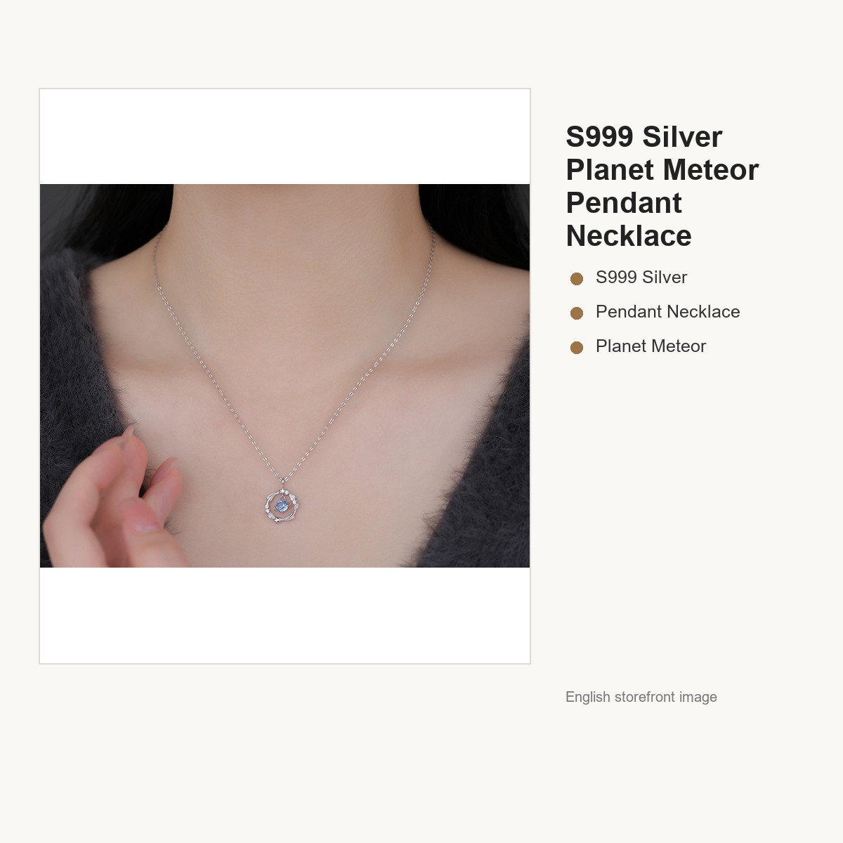 S999 Silver Planet Meteor Pendant Necklace for Women gallery image 4