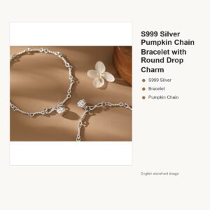 S999 Silver Pumpkin Chain Bracelet with Round Drop Charm gallery image 1