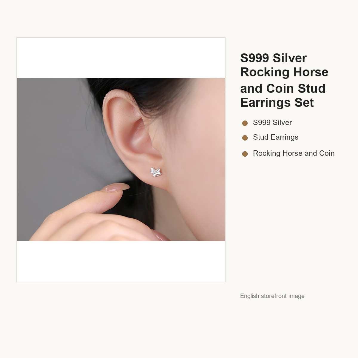 S999 Silver Rocking Horse and Coin Stud Earrings Set gallery image 4