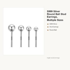 S999 Silver Round Ball Stud Earrings, Multiple Sizes gallery image 1