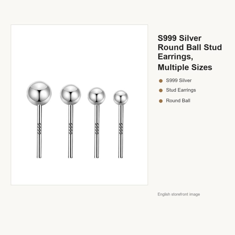 S999 Silver Round Ball Stud Earrings, Multiple Sizes gallery image 1