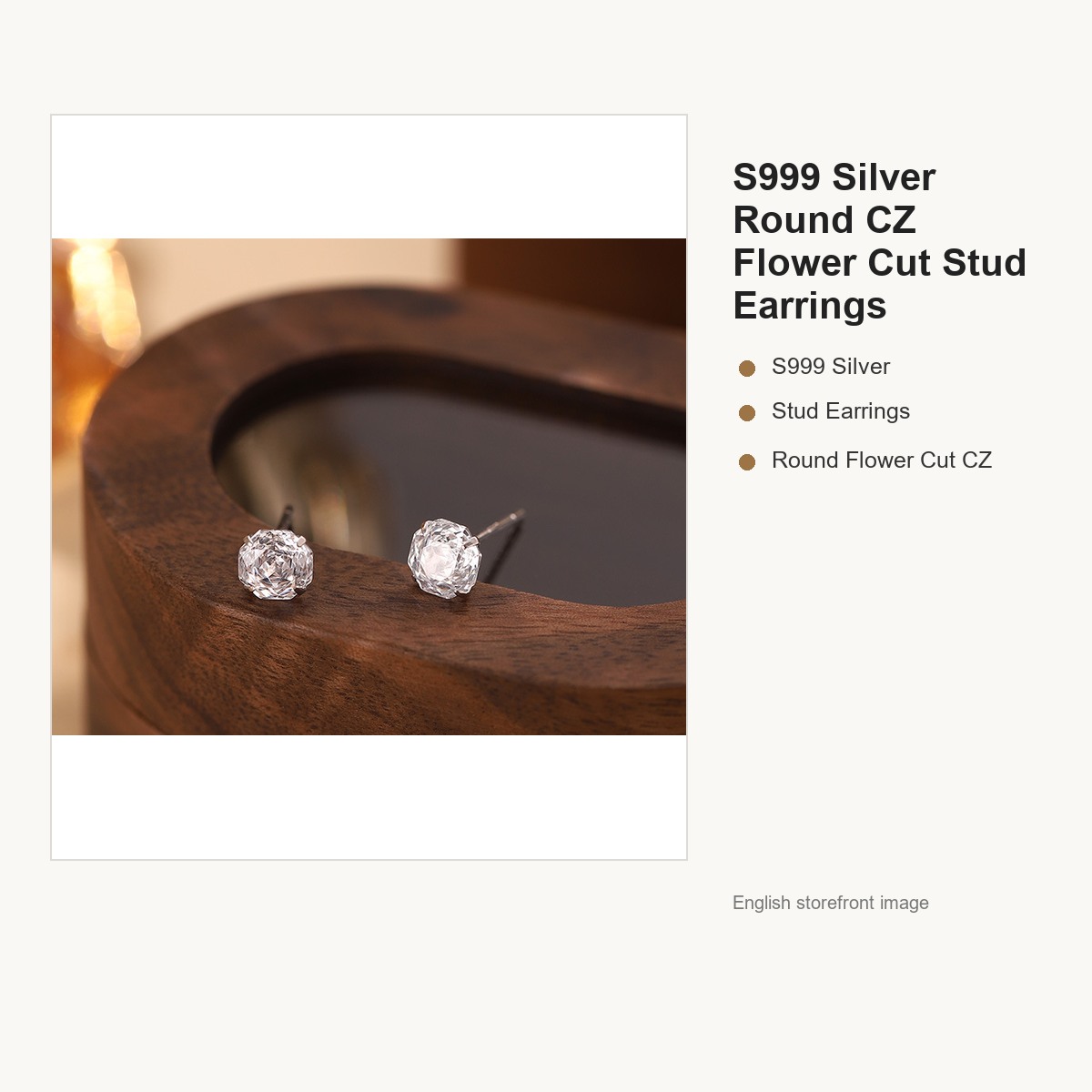 S999 Silver Round CZ Flower Cut Stud Earrings for Women gallery image 1