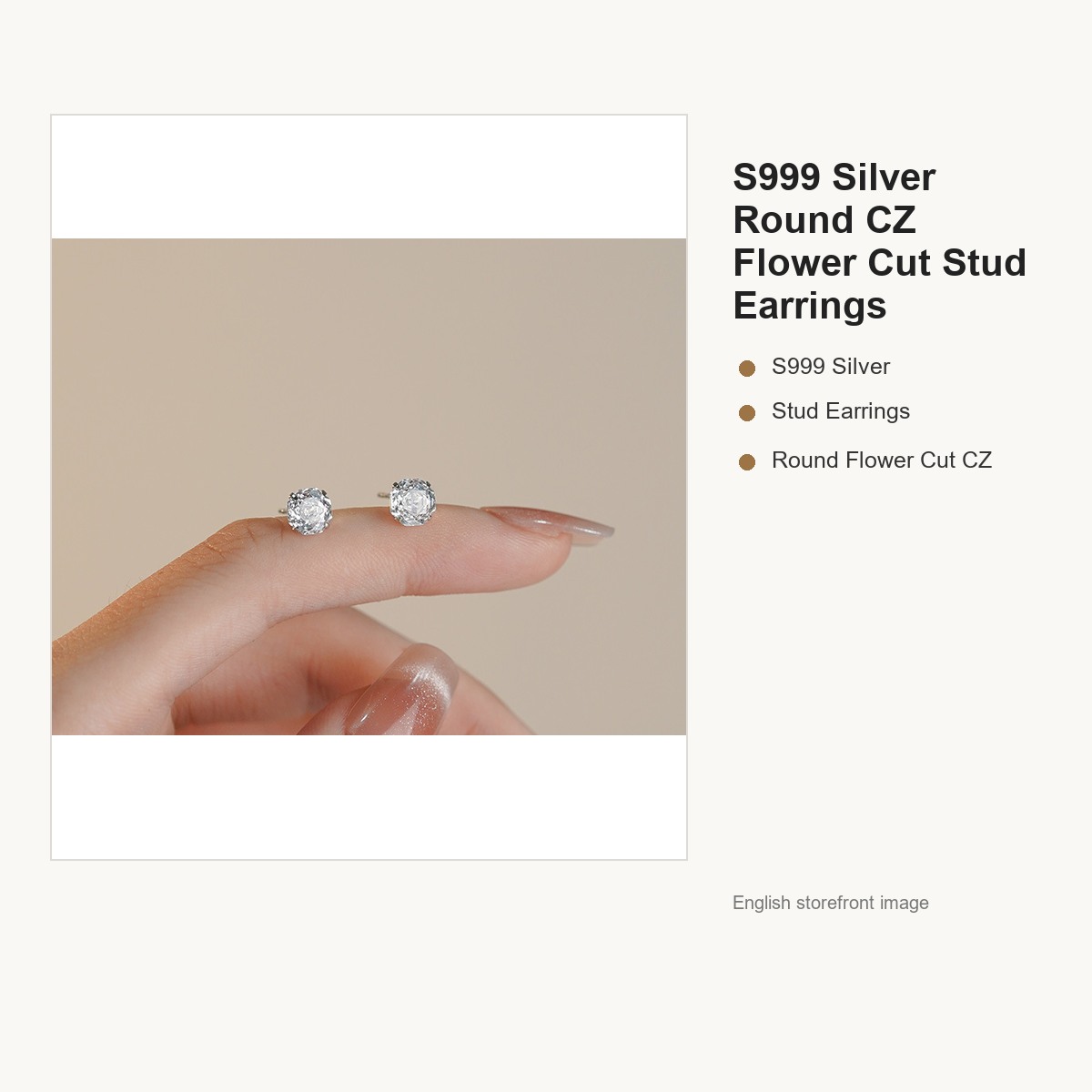 S999 Silver Round CZ Flower Cut Stud Earrings for Women gallery image 2