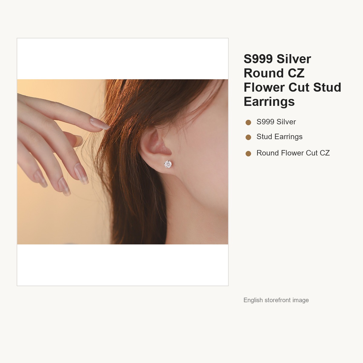 S999 Silver Round CZ Flower Cut Stud Earrings for Women gallery image 3