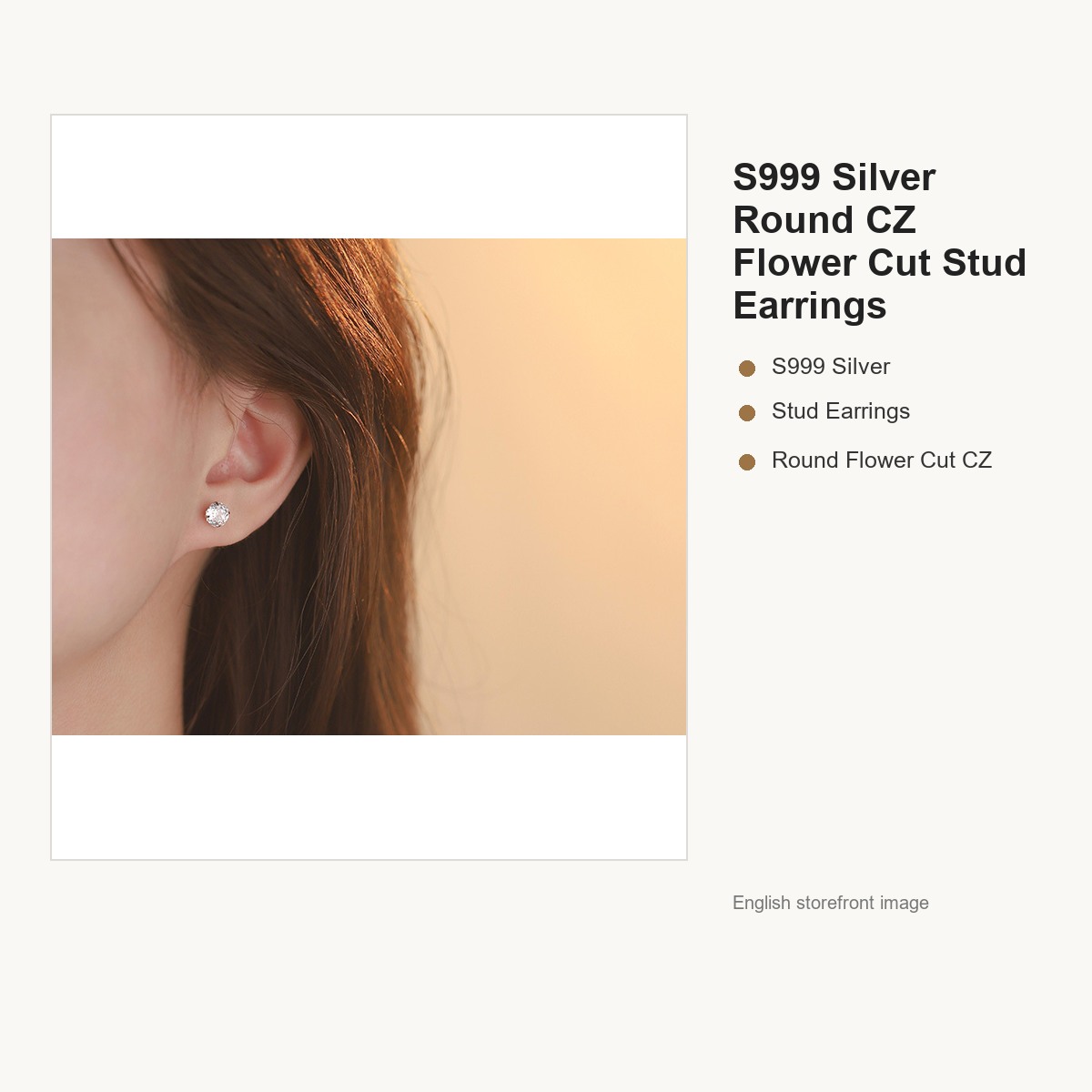 S999 Silver Round CZ Flower Cut Stud Earrings for Women gallery image 4