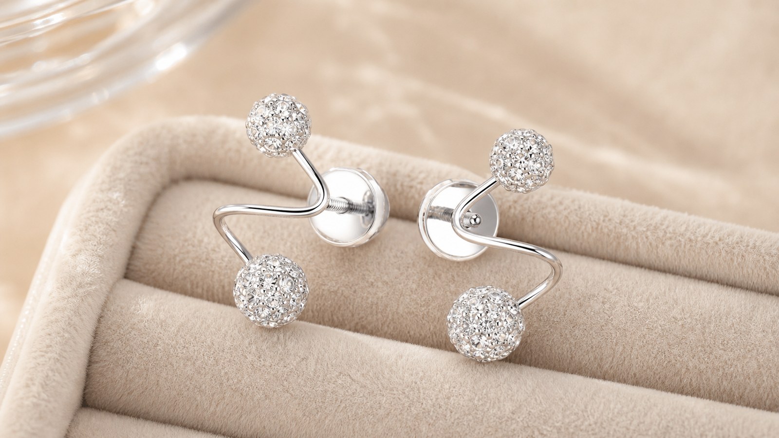 S999 Silver S-Shape CZ Ball Screw Back Stud Earrings, 3mm-6mm Pair detail image