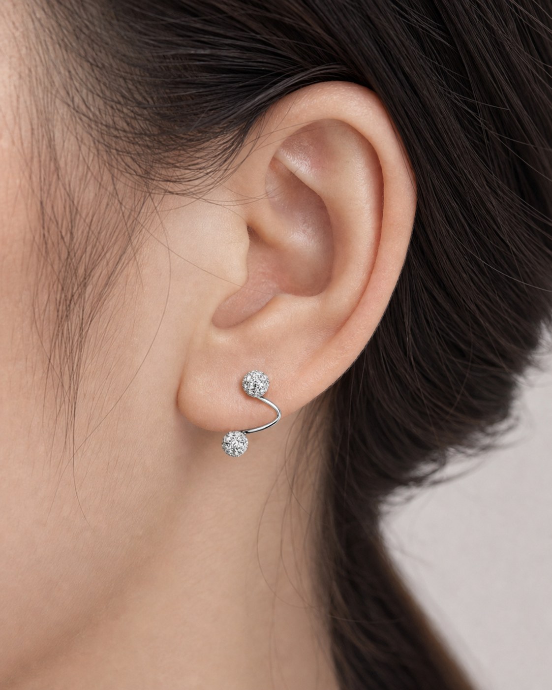 S999 Silver S-Shape CZ Ball Screw Back Stud Earrings, 3mm-6mm Pair detail image