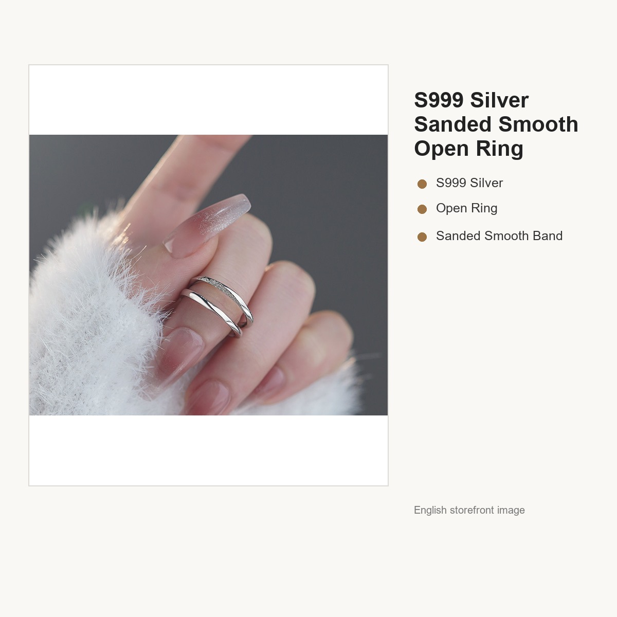 S999 Silver Sanded Smooth Open Ring for Women gallery image 2