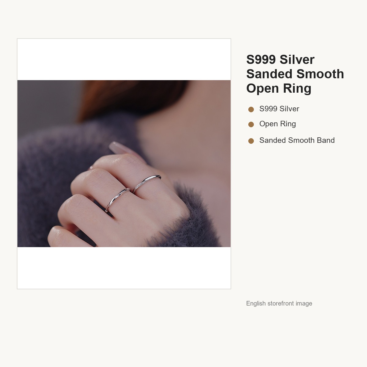 S999 Silver Sanded Smooth Open Ring for Women gallery image 3