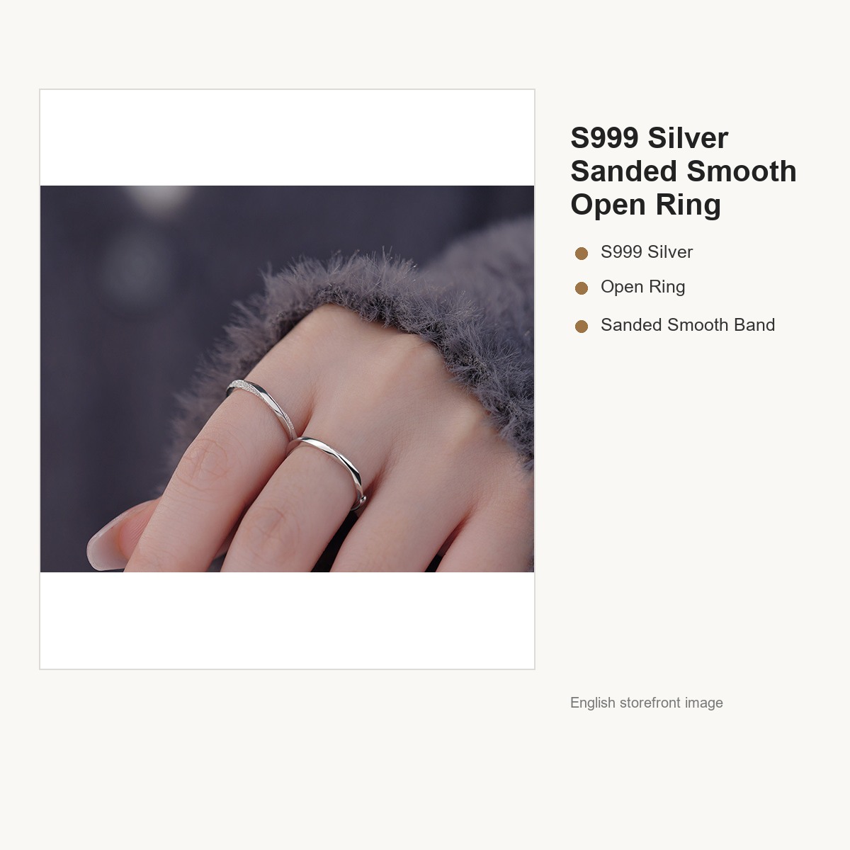 S999 Silver Sanded Smooth Open Ring for Women gallery image 4