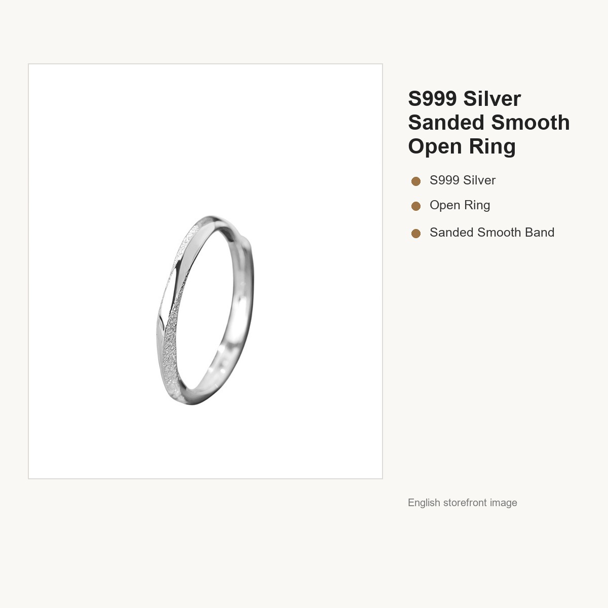 S999 Silver Sanded Smooth Open Ring for Women gallery image 5