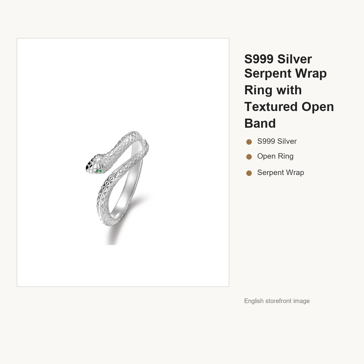 S999 Silver Serpent Wrap Ring with Textured Open Band gallery image 2