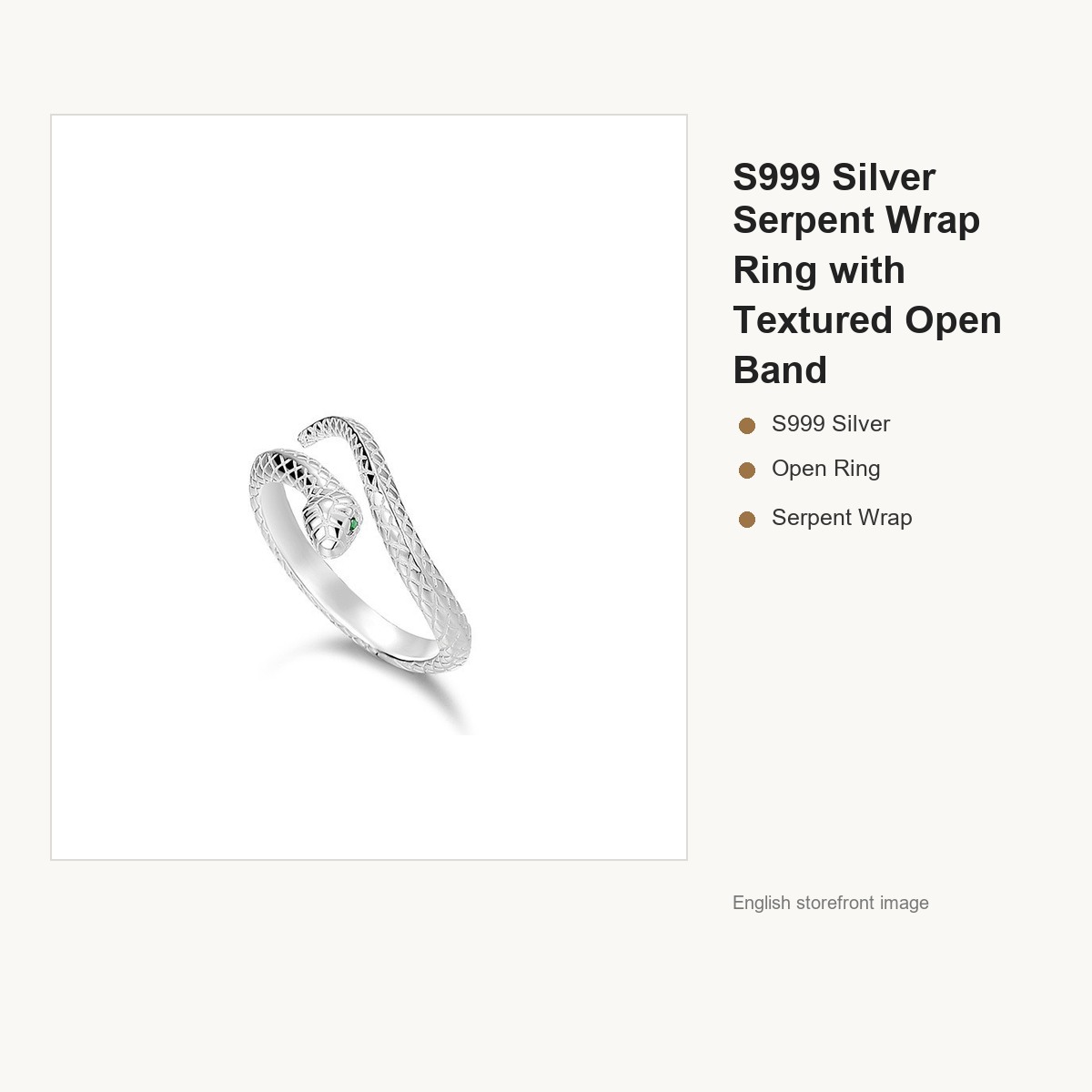 S999 Silver Serpent Wrap Ring with Textured Open Band gallery image 3