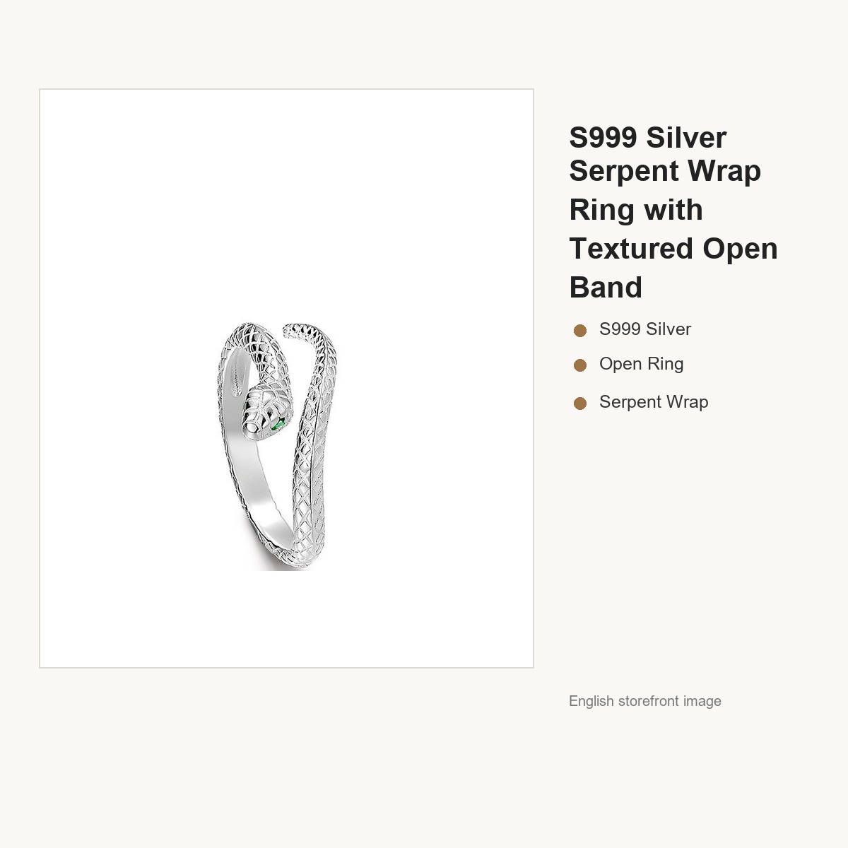 S999 Silver Serpent Wrap Ring with Textured Open Band gallery image 5