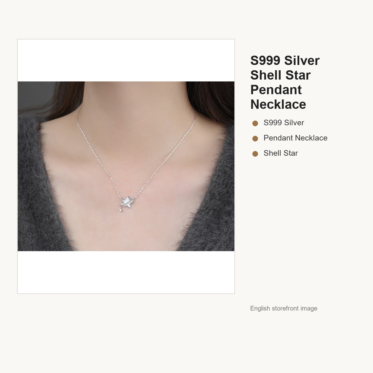 S999 Silver Shell Star Pendant Necklace for Women gallery image 3