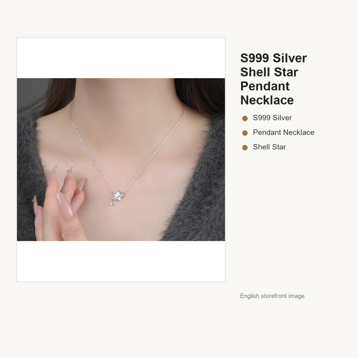 S999 Silver Shell Star Pendant Necklace for Women gallery image 4