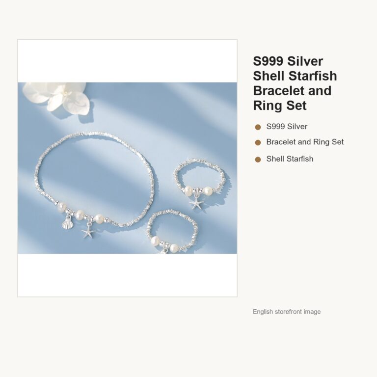 S999 Silver Shell Starfish Bracelet and Ring Set for Women gallery image 1
