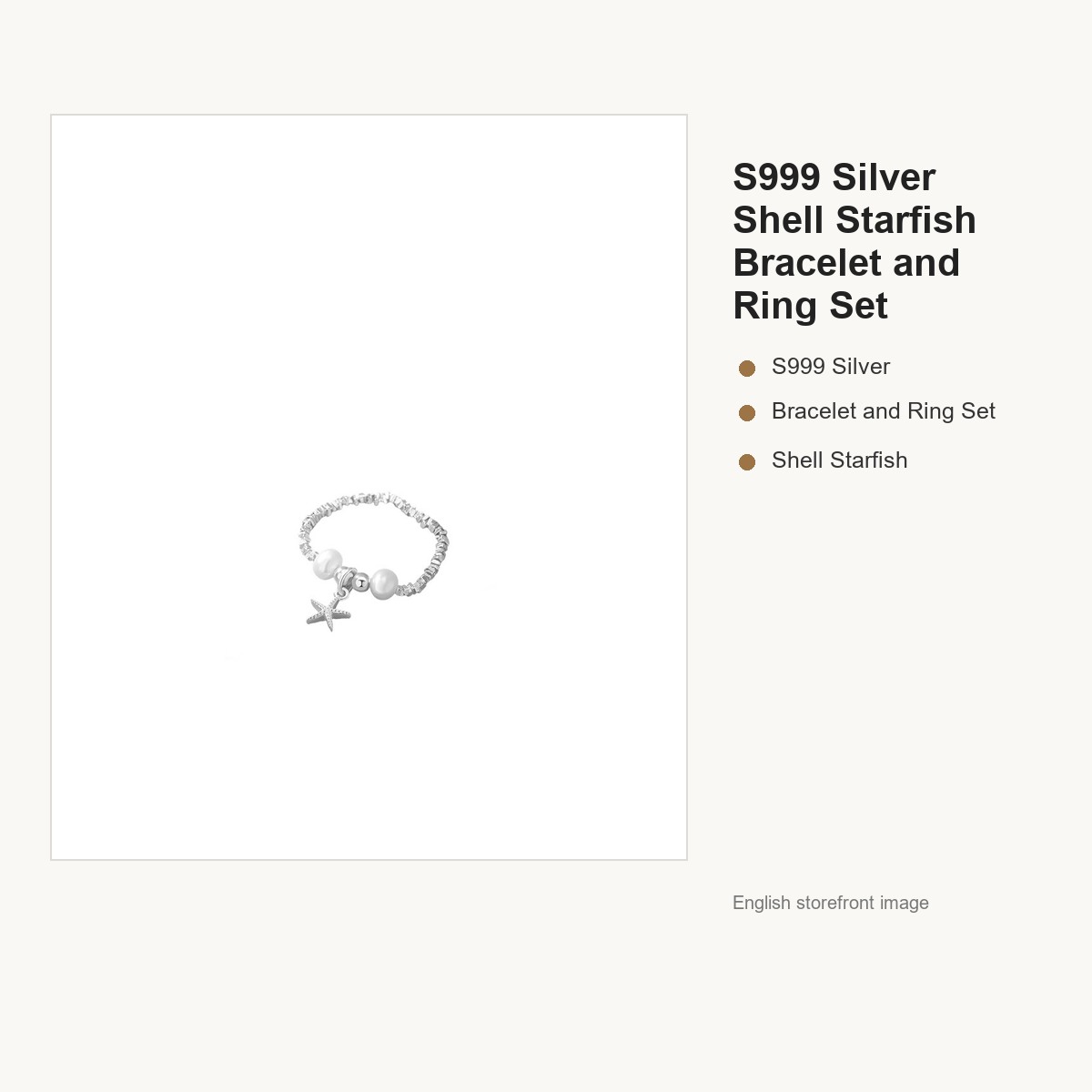 S999 Silver Shell Starfish Bracelet and Ring Set for Women gallery image 5