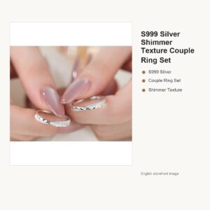 S999 Silver Shimmer Texture Couple Ring Set for Women and Men gallery image 1