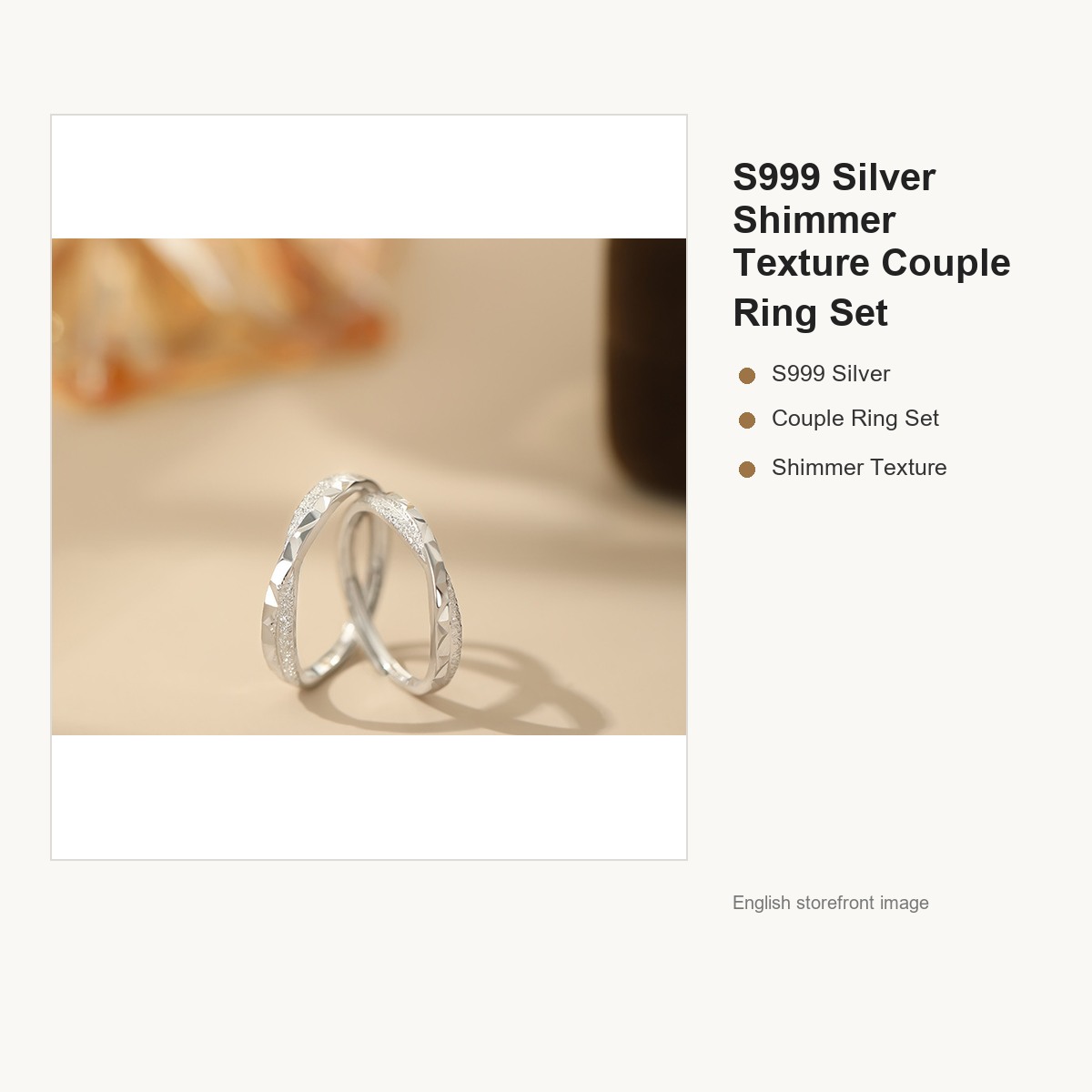S999 Silver Shimmer Texture Couple Ring Set for Women and Men gallery image 2