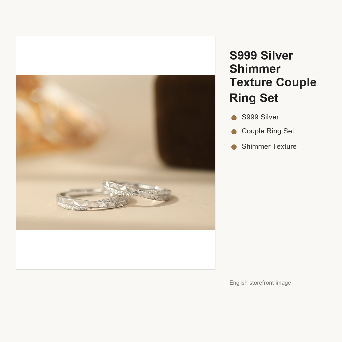 S999 Silver Shimmer Texture Couple Ring Set for Women and Men gallery image 3