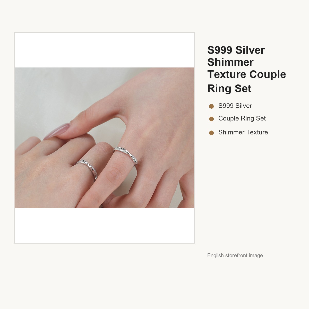 S999 Silver Shimmer Texture Couple Ring Set for Women and Men gallery image 4