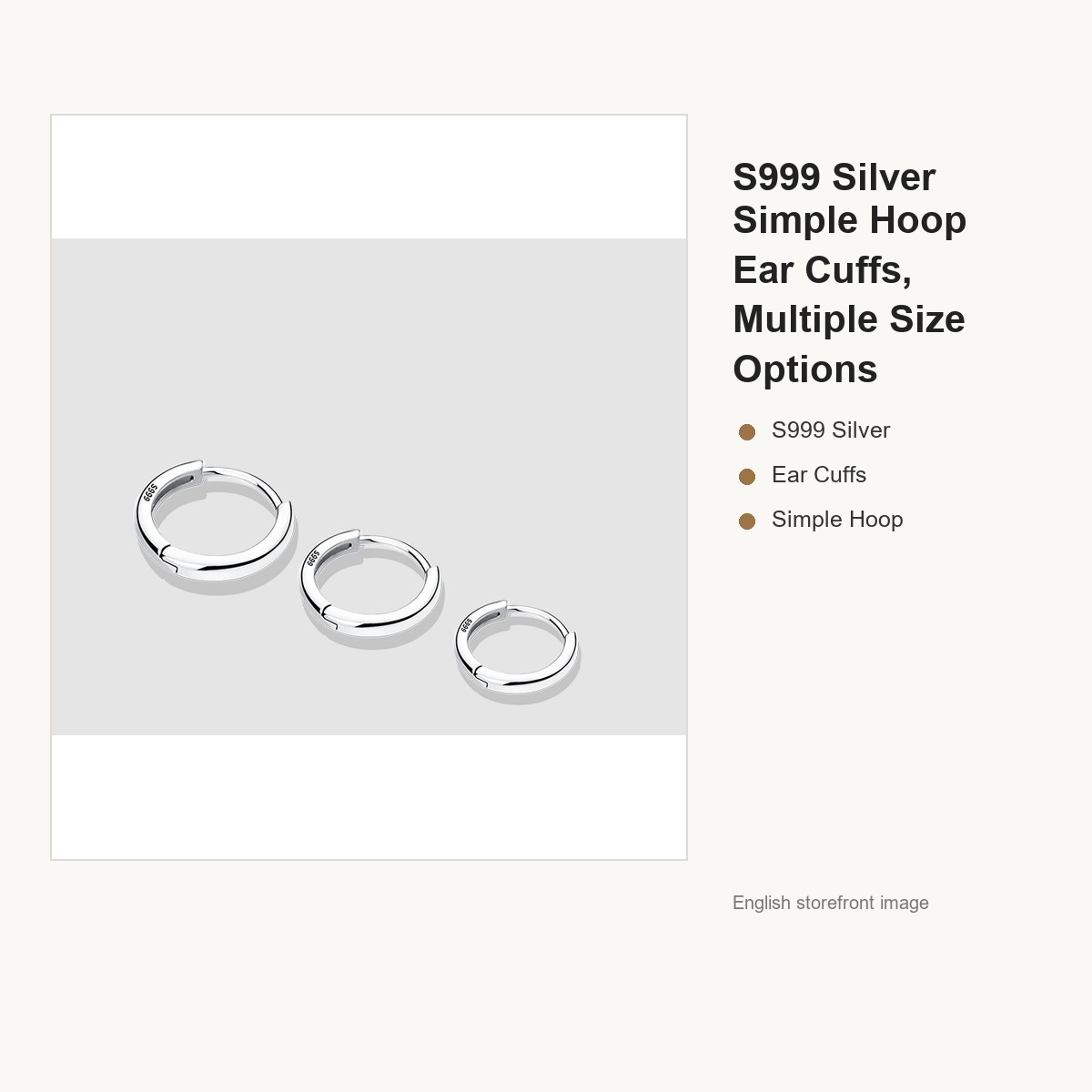 S999 Silver Simple Hoop Ear Cuffs, Multiple Size Options gallery image 2